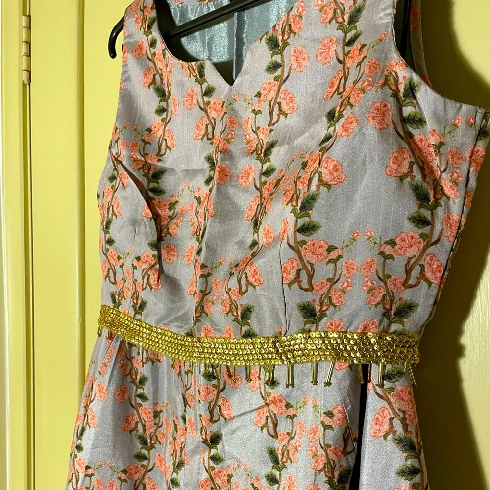 Indya Floral Grey Flared Maxi silk Skirt (Lehenga) & Top - Worn once. - Picture 7 of 16